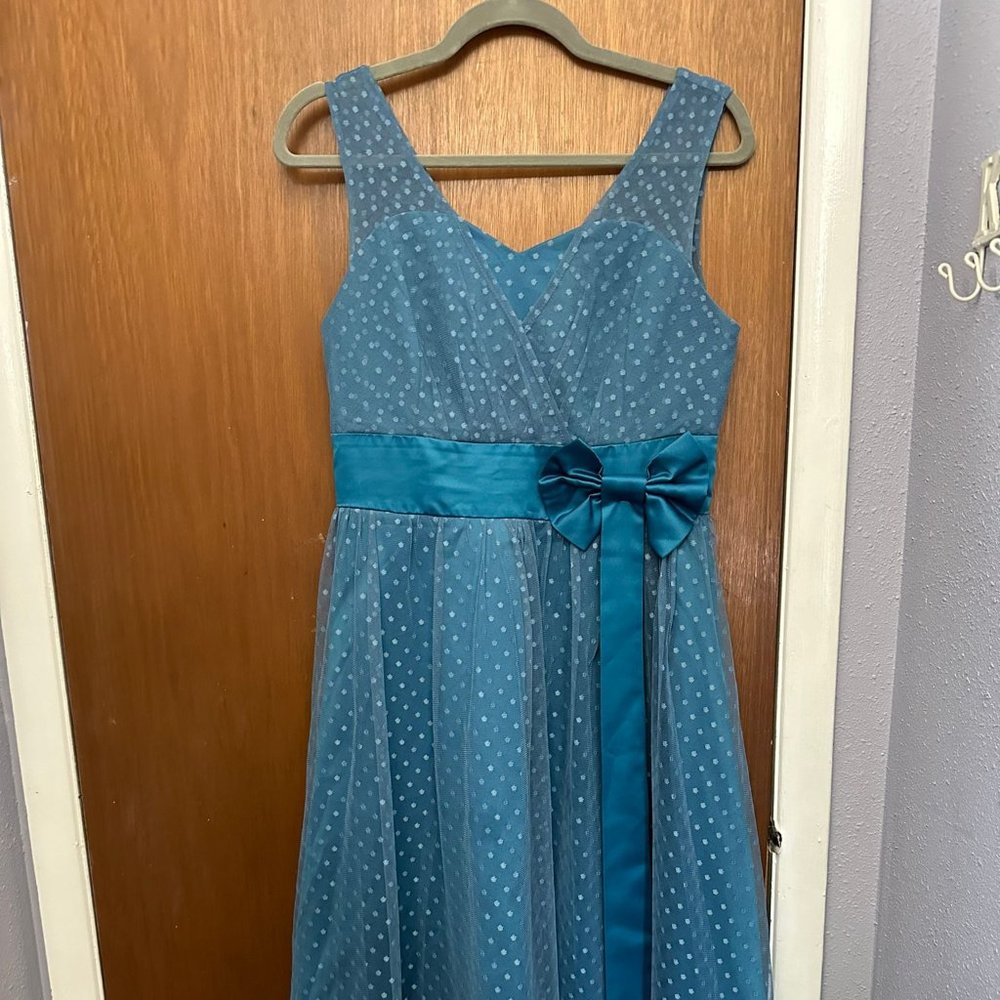 fit and flair sheer blue green dress